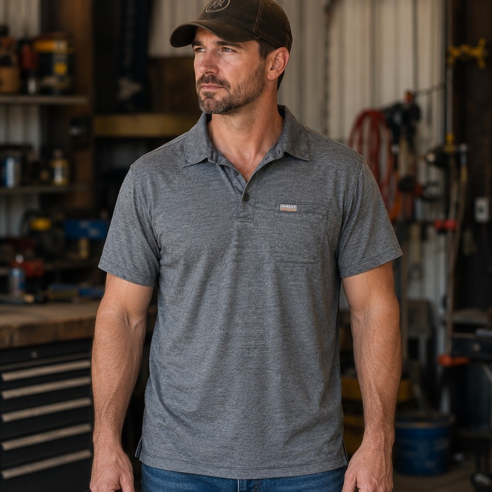 Ariat Rebar Men's XL Gray Heather Short Sleeve Work Polo Shirt Pocket